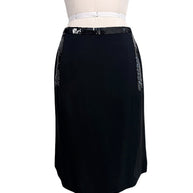 Front view of vintage Chanel black skirt featuring tonal sequined trim detailing