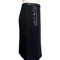 Side profile of vintage Chanel black skirt with elongated sequined trim accents