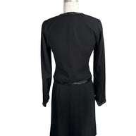 Back view of vintage Chanel black jacket and skirt set with tonal sequin trim details