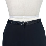Close detail of Chanel skirt sequined waistband and rear zipper closure