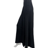 Right profile of vintage Sonia Rykiel Paris black wide leg trousers emphasizing the elegant drape and elongated proportions.