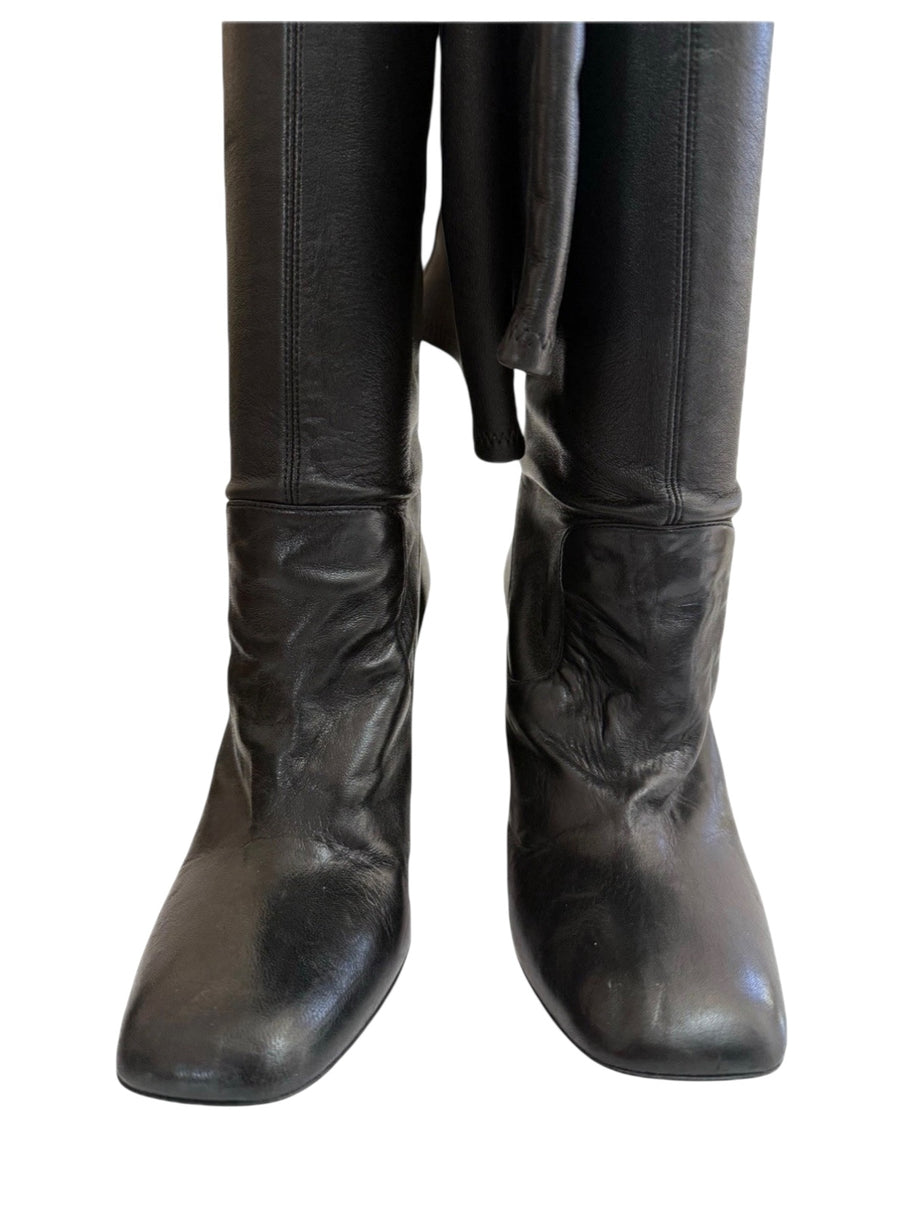 Yves Saint Laurent FW2012 black leather over-the-knee boots front view