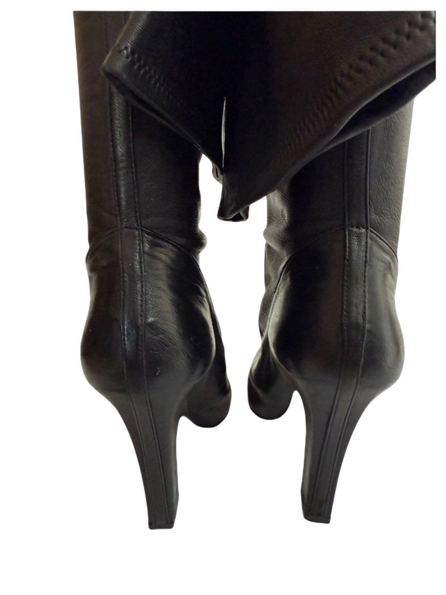 Yves Saint Laurent FW2012 black leather over-the-knee boots high heel detail